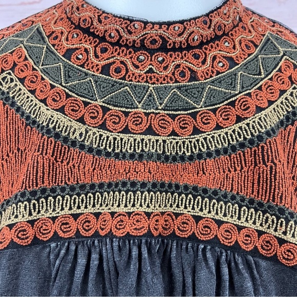 Free People Snow Bunny Boho Burnt Orange Embroidered Boxy Swing Top - Picture 6 of 12